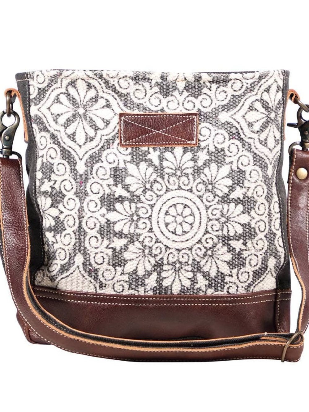 Freaky Shoulder Bag Neutral Patterned Canvas & Brown Leather Crossbody Bag